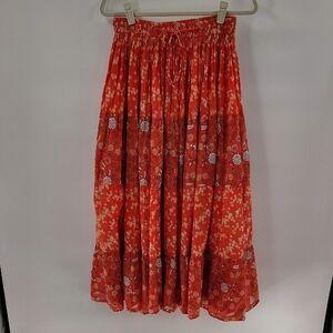 White Stag Maxi Prairie Skirt Size Medium Elastic Waist Tropical Punch Color